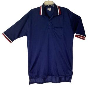 Vintage Blue Nylon‎ Jersey Polo Shirt With Striped Collar & Sleeve Men's Size XL
